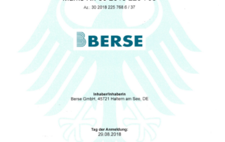Offizielle Markenurkunde der Berse GmbH.